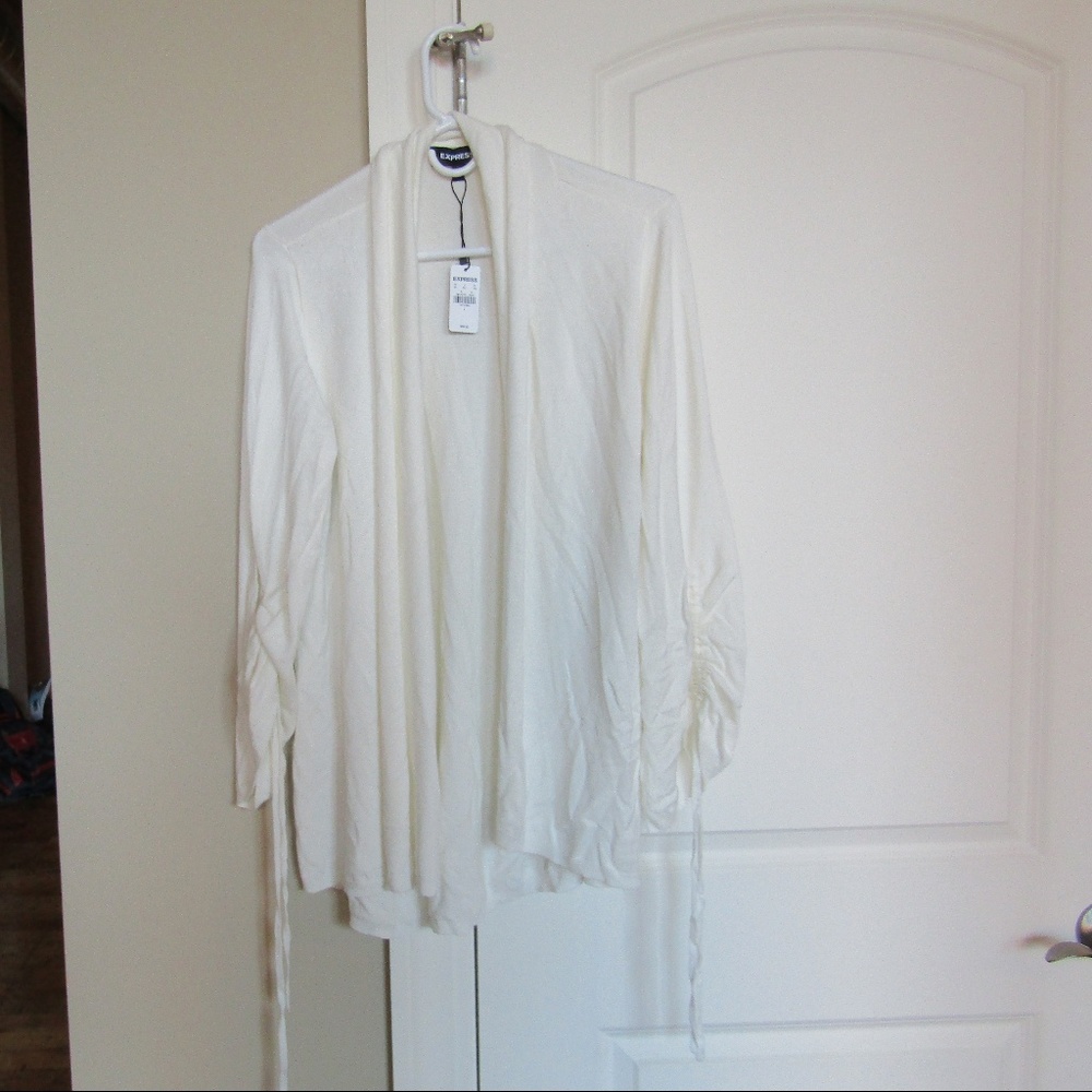 SOLD Express Slouchy White Tie Sleeve Cardigan